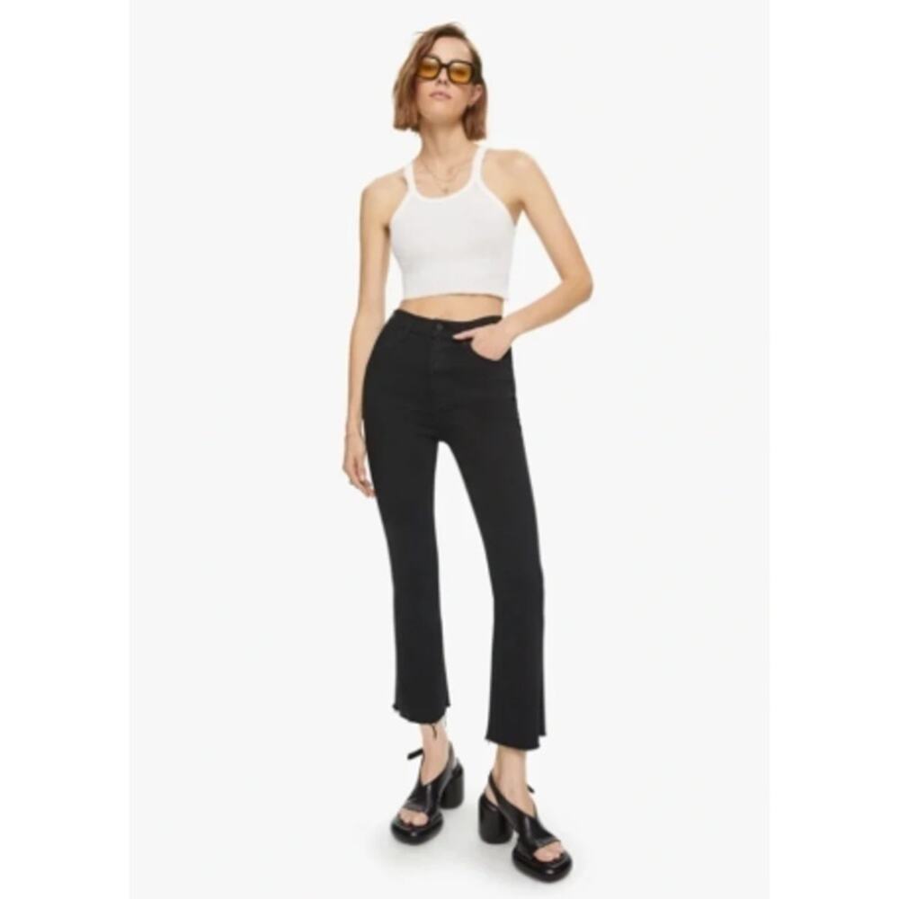 MOTHER Hustler Ankle Fray Jeans 30 Black High Rise Crop Raw Hem Not Guilty - Picture 2 of 15
